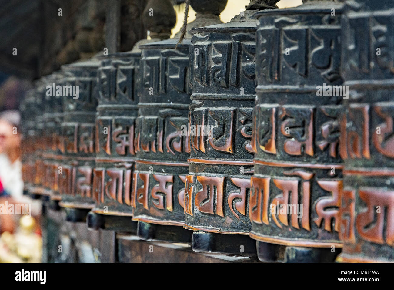 Prayer wheels at the Monkey Temple (Swayambhunath) in Kathmandu, Nepal ...
