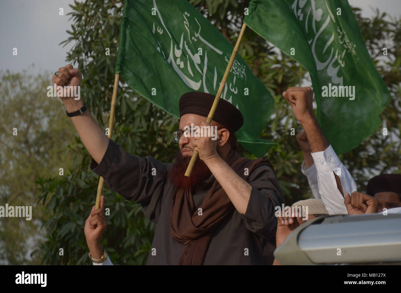 Head of Tehreek Sirat-e-Mustaqeem and his faction of Tehreek Labbaik Ya Rasool Allah (TLYRA) Dr. Ashraf Asif Jalali addressing to media persons at Greater Iqbal Park against the denial of permission by Head of Tehreek Sirat-e-Mustaqeem and his faction of Tehreek Labbaik Ya Rasool Allah (TLYRA) Dr. Ashraf Asif Jalali addressing to media persons at Greater Iqbal Park against the denial of permission by