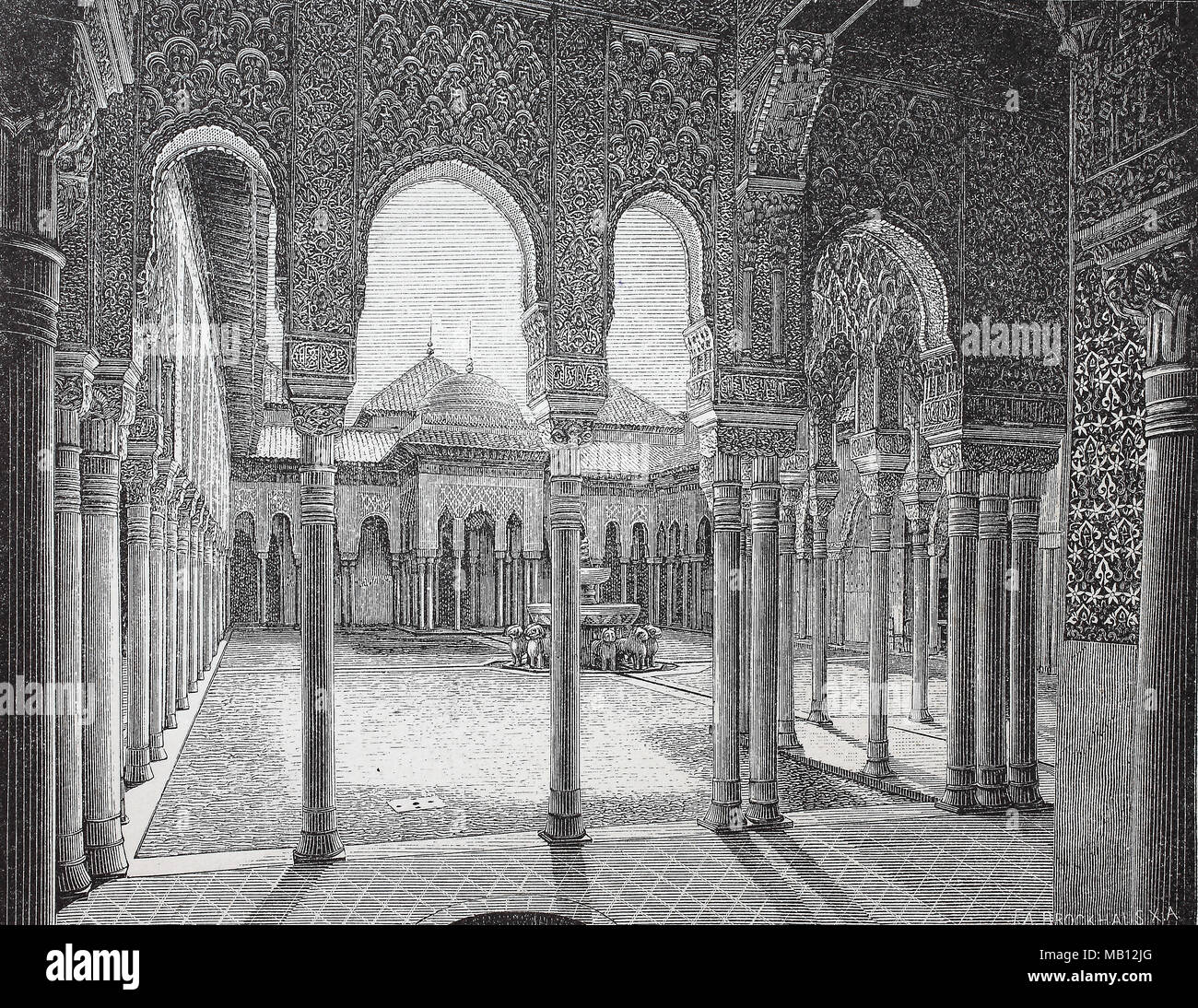 LÃ¶wenhof und Saal der Abencerragen in der Alhambra, Spanien, digital improved reproduction of an original print from the year 1895 Stock Photo