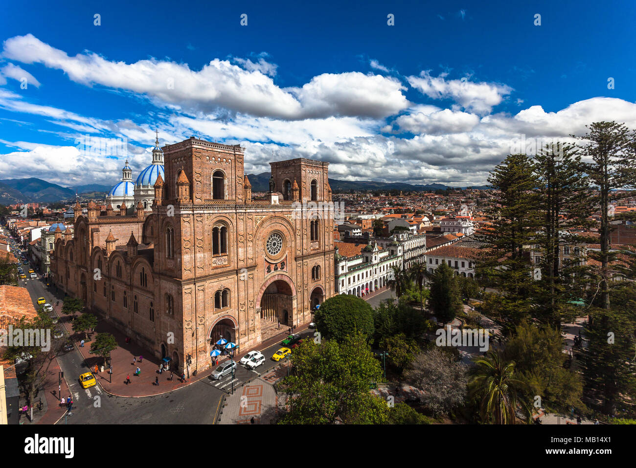 Cathedral built of bricks in the center of the city of Cuenca, Ecuador Stock Photo