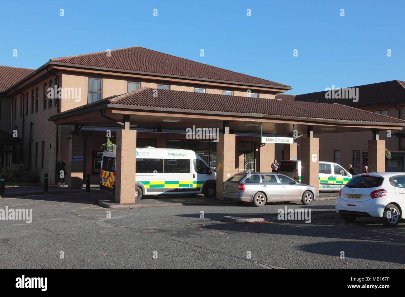 The main entrance to the Princess Royal Hospital, part of the Shrewsbury and Telford Hospital Trust Stock Photo