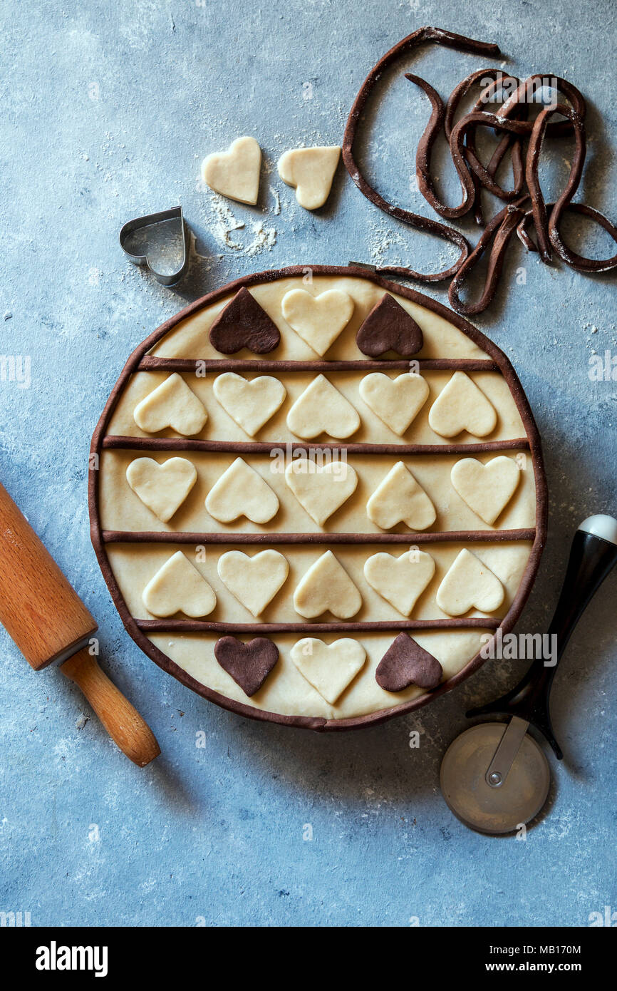 Pie crust decorated with heart shapes Stock Photo Alamy