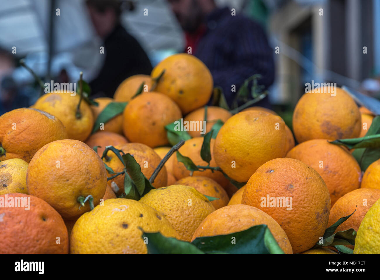 Frische und leckere Bio-Orangen auf dem Markt in Palma de Mallorca Stock Photo