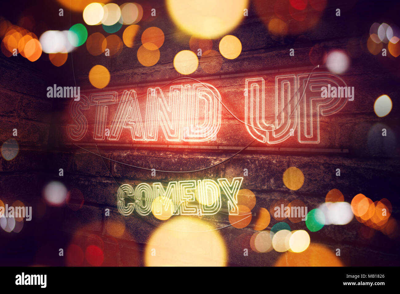 Stand Up Comedy neon sign conceptual 3d rendering illustration Stock Photo