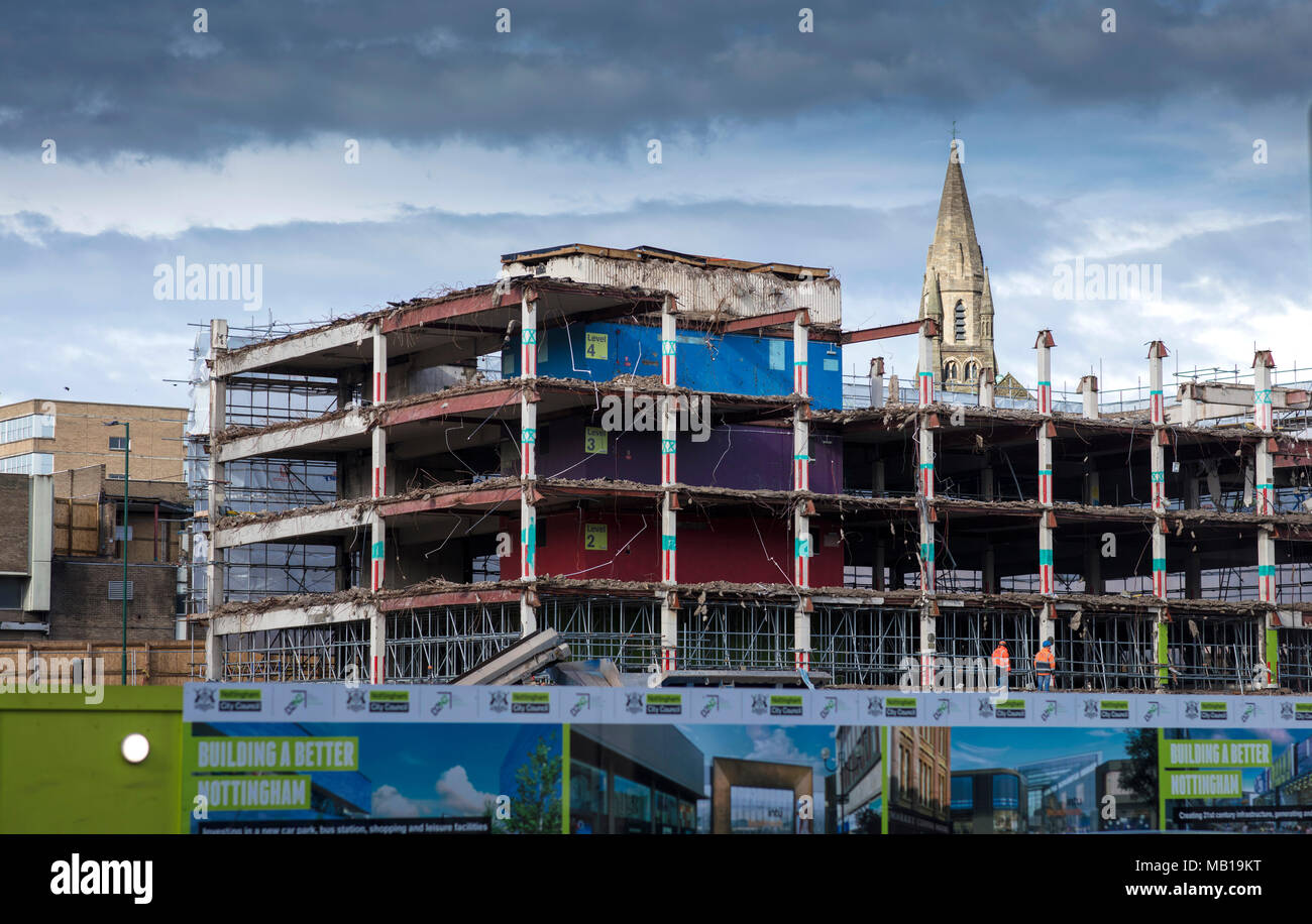 Old Broadmarsh bus depot, car park and shopping centre under demoliton, Nottingham, Nottinghamshire, UK - 3rd April 2018 Stock Photo