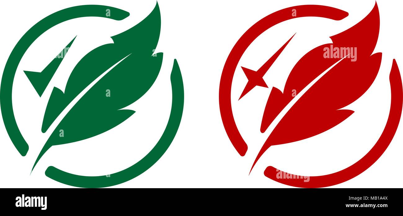 Two icons with feathers. Permitted and prohibited Stock Vector