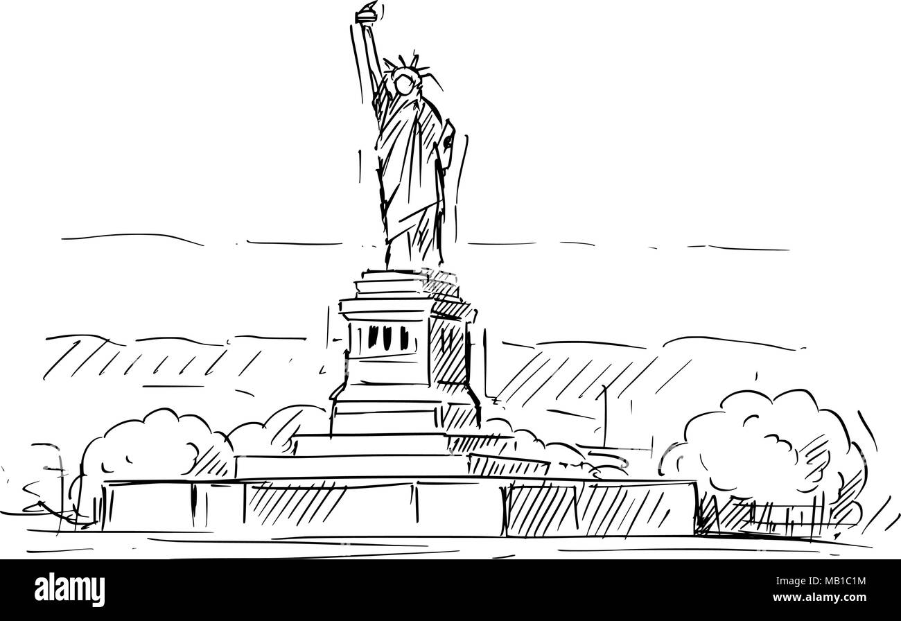Cartoon Sketch of the Statue of Liberty, New York, United States Stock