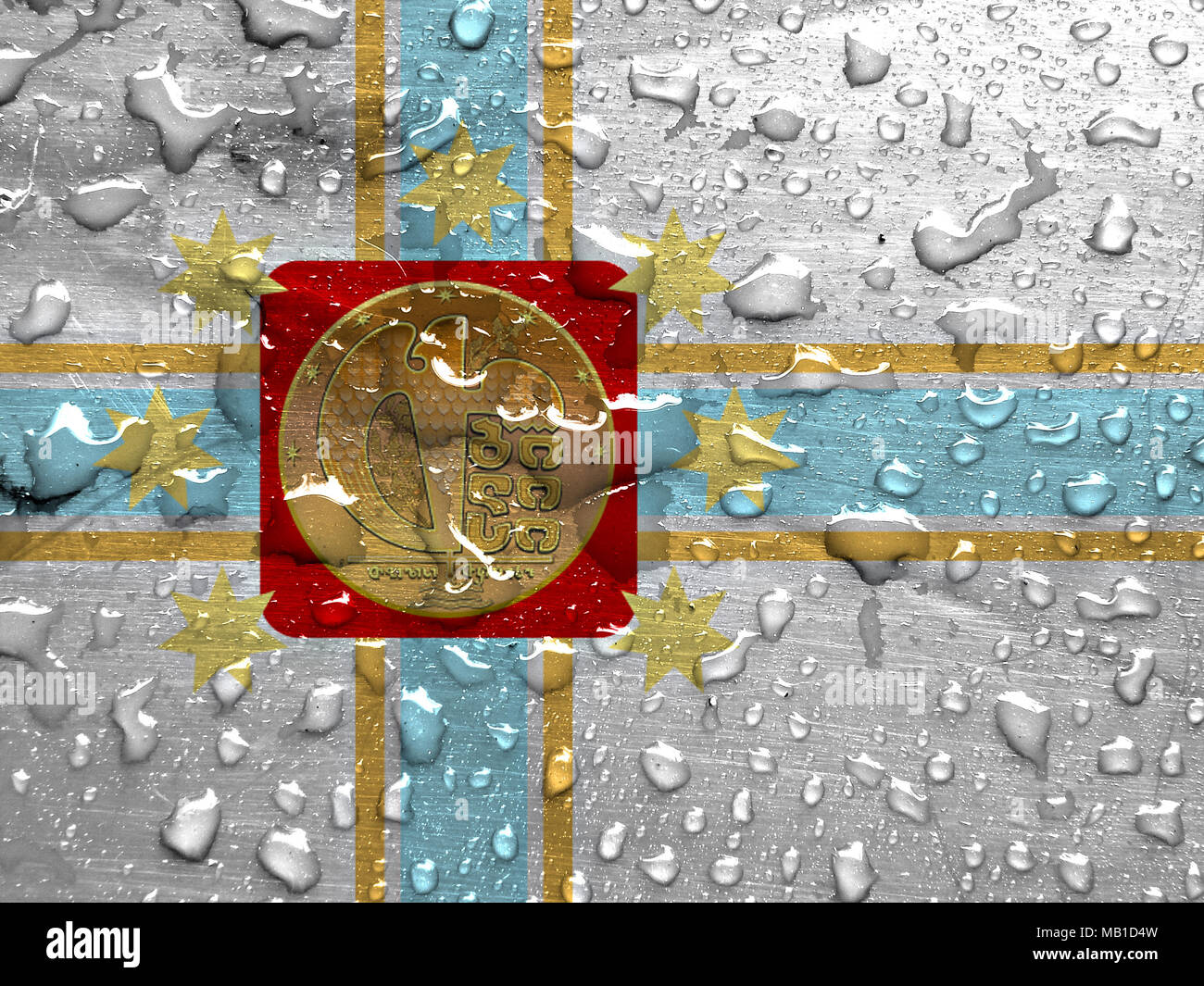 flag of Tbilisi with rain drops Stock Photo