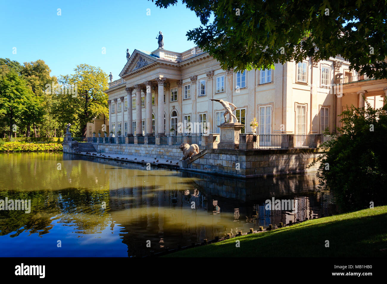 Lazienki Royal Baths Park north facade of the Palace on Isle, reflecting in the pond WARSAW, POLAND - AUGUST 20, 2009 Stock Photo