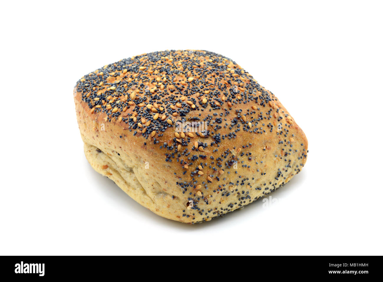 traditional german bread roll with poppy seeds and sesame corns on