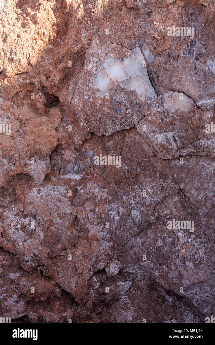 Gypsum formed by evaporation in the rock of Valle de la Luna, Atacama Desert, Chile Stock Photo