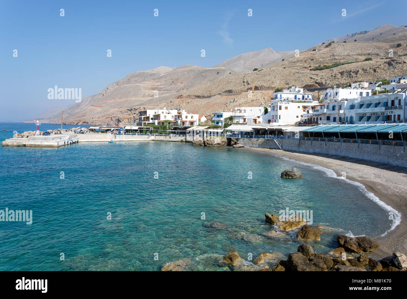 Harbour view, Hora Sfakion, Sfakia, Chania Region, Crete (Kriti), Greece Stock Photo