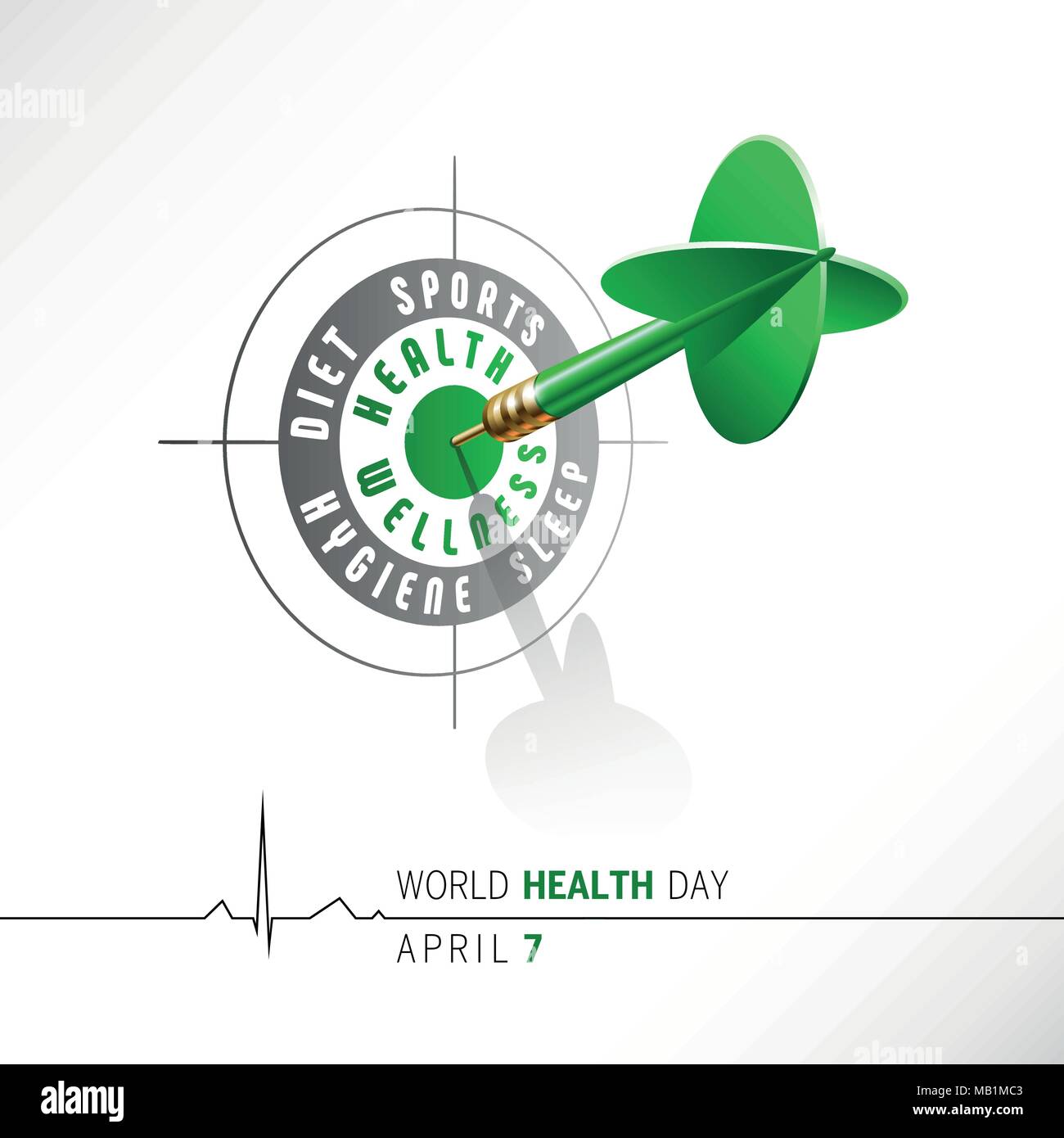 World Health Day. Health concept. Green dart hitting center of Target. Vector illustration. Stock Vector