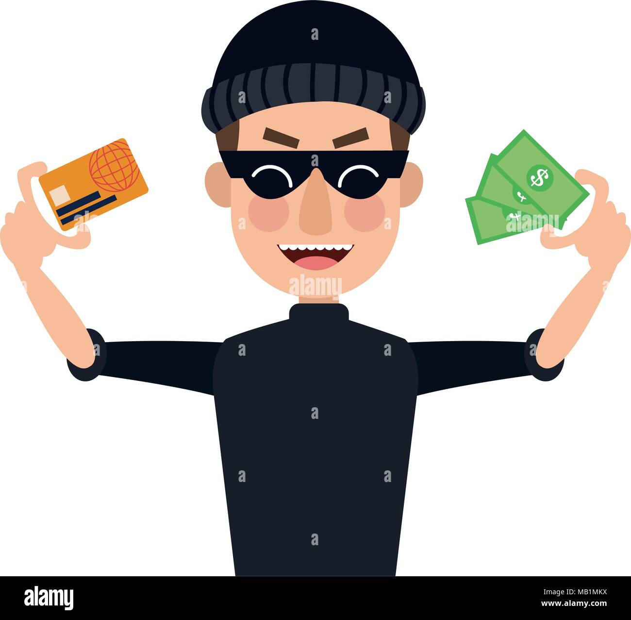 Hacker with credit card and money Stock Vector