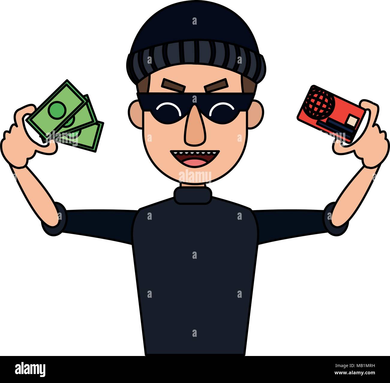 Hacker with credit card and money Stock Vector