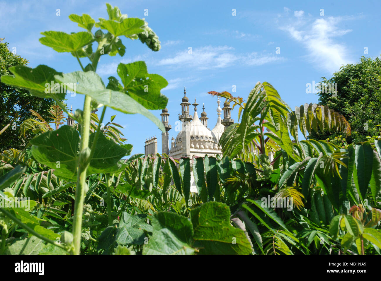 Brighton Pavilion or The Royal Pavilion behind bushes and trees Stock Photo