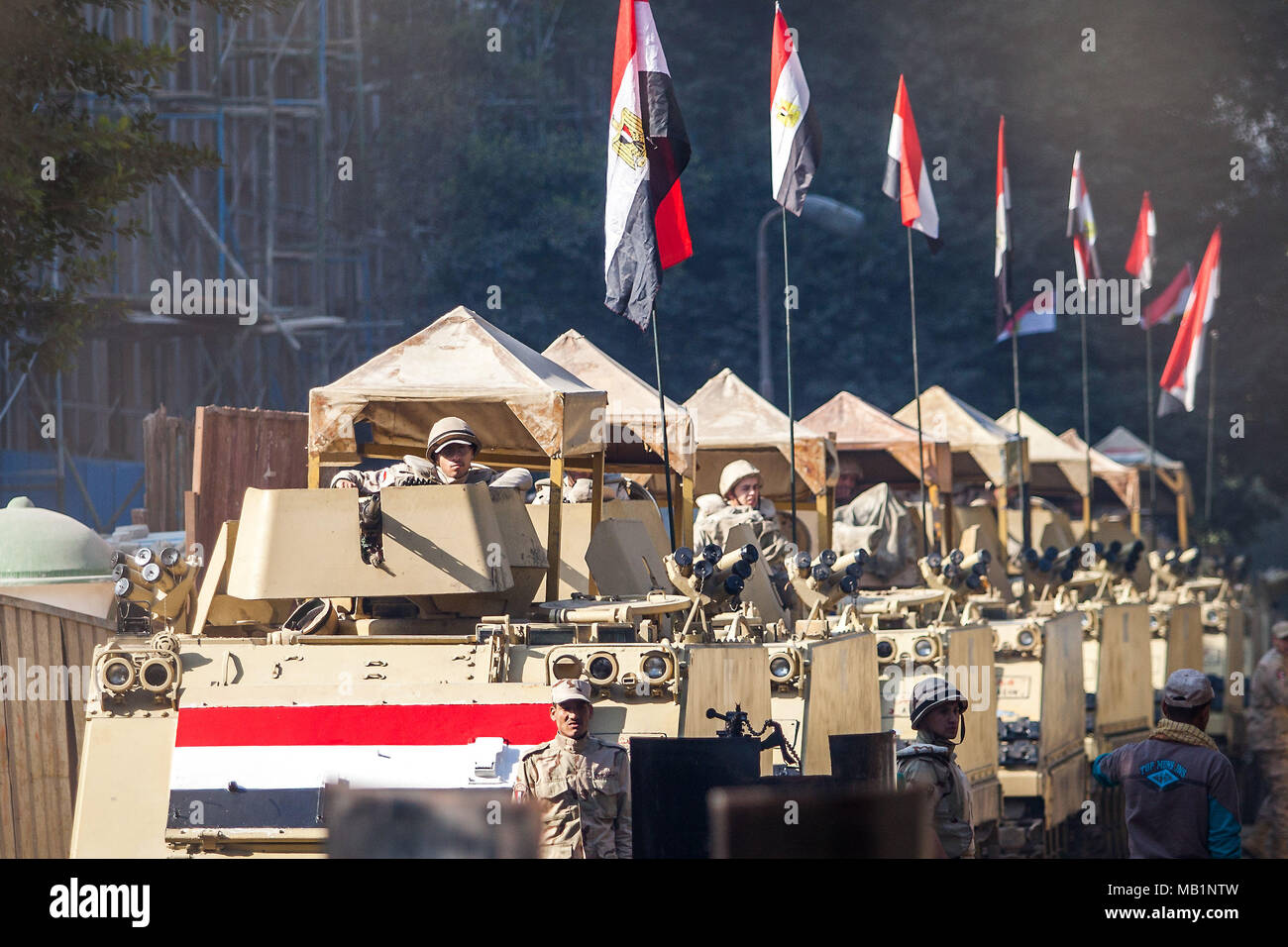 Cairo, Egypt - 29/12/2014: Soldiers in the city on duty Stock Photo