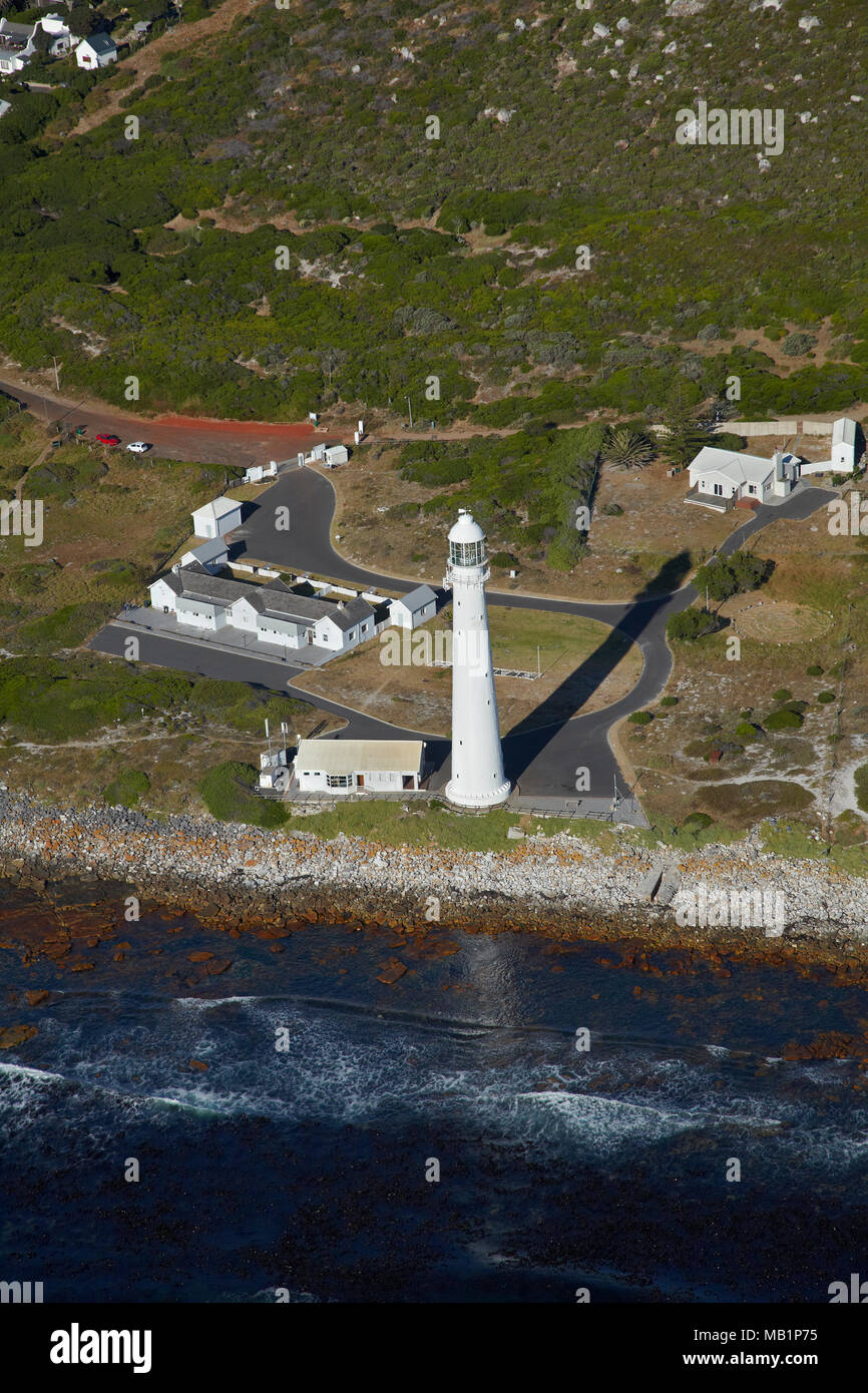Slangkop Lighthouse, Kommetjie, Cape Peninsula, Cape Town, South Africa - aerial Stock Photo
