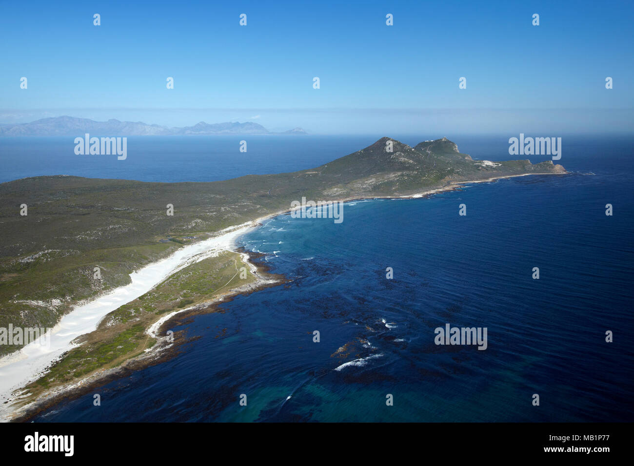 Platboom Beach and Cape of Good Hope, Cape Peninsula, Cape Town, South Africa - aerial Stock Photo
