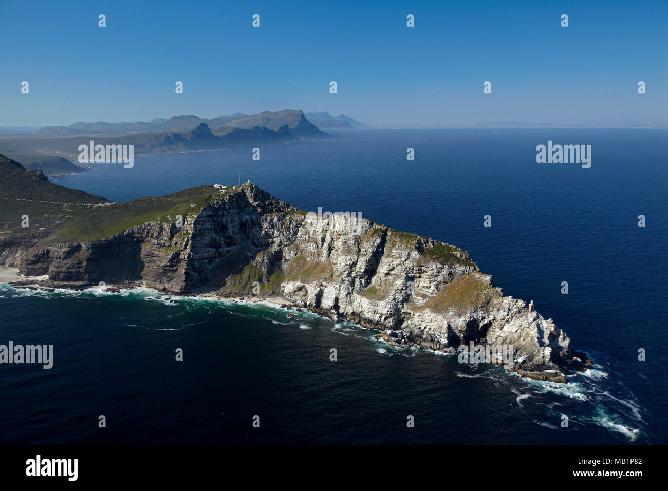 Cape Point at the tip of Cape Peninsula, Cape Town, South Africa - aerial Stock Photo