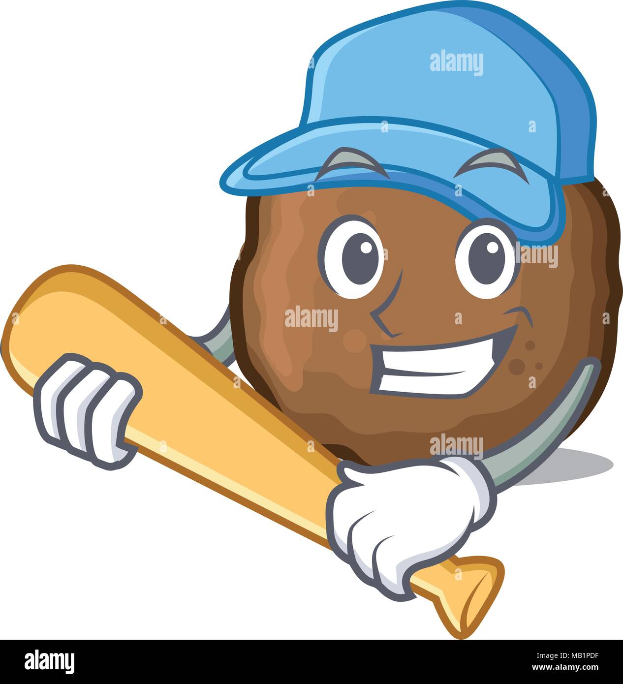 Playing baseball meatball character cartoon style Stock Vector Image