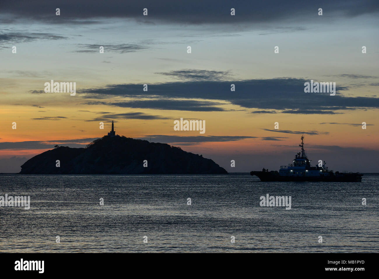 Lighthouse on the coast of Santa Marta. Sunset. Colombia Stock Photo