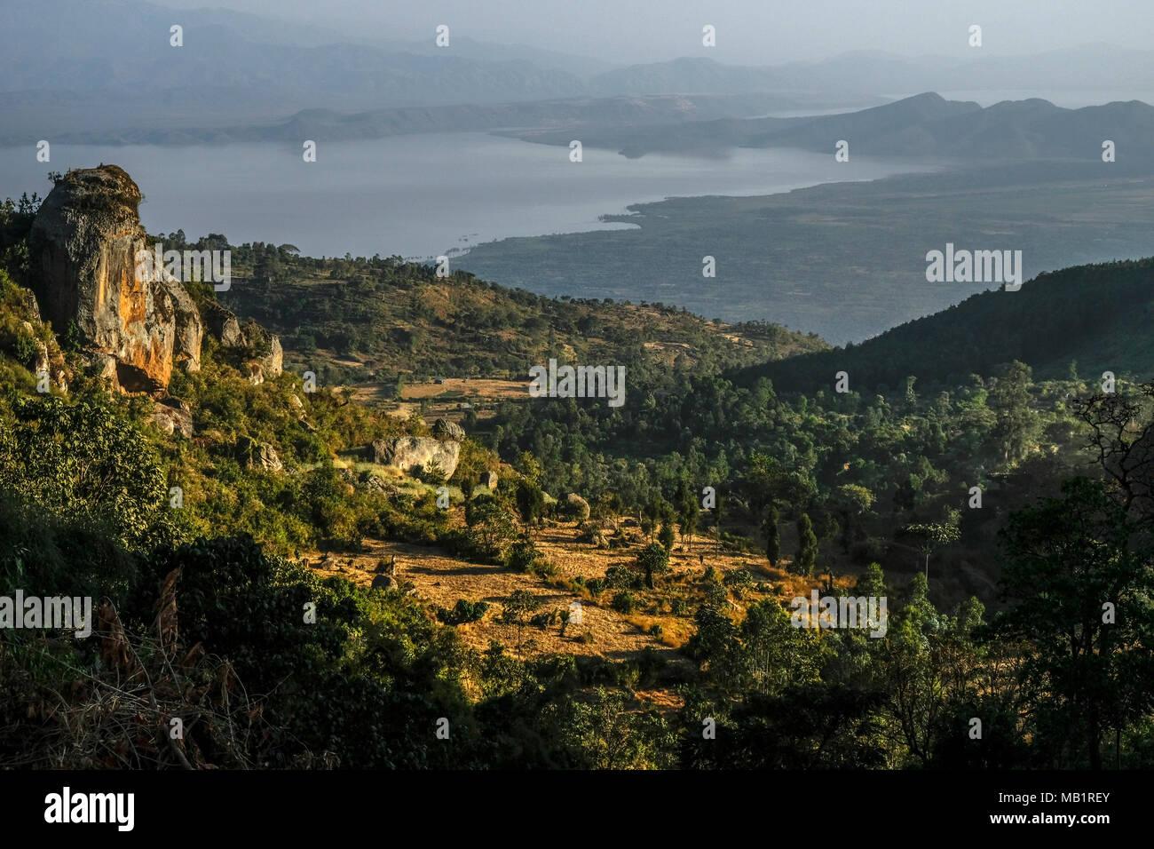 View from road to Dorze village towards Lake Abaya. Ethiopia Stock Photo