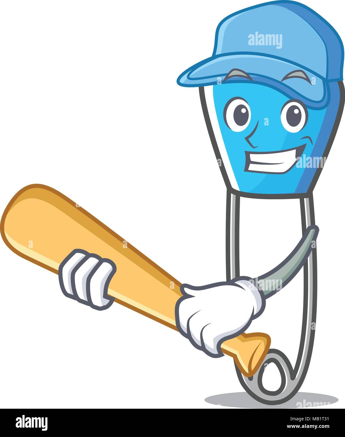 Playing baseball safety pin character cartoon Stock Vector Image & Art