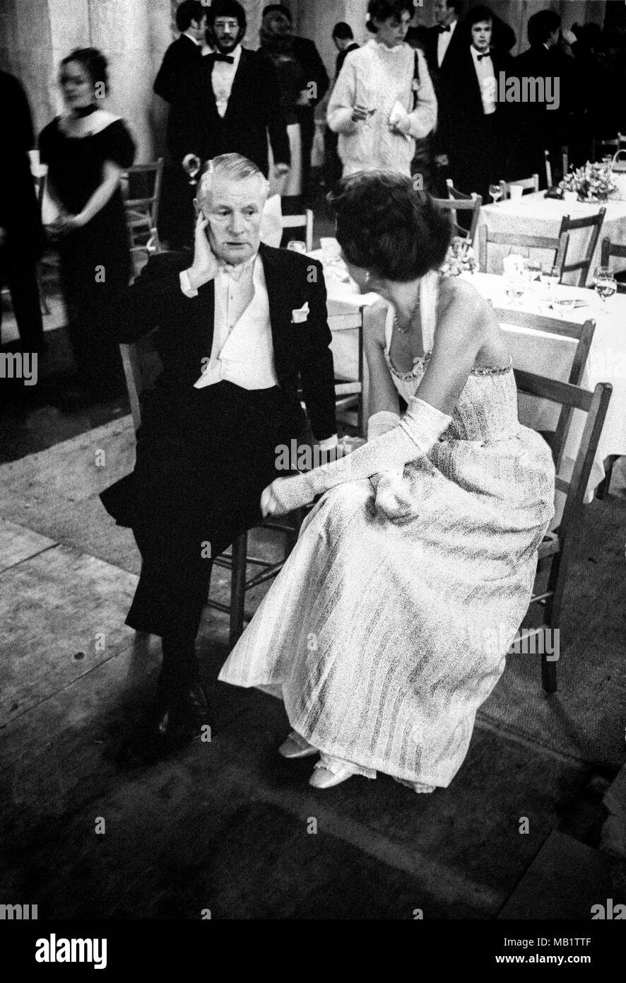 Older couple at a May Ball. Trinity College Cambridge, 1971. Stock Photo