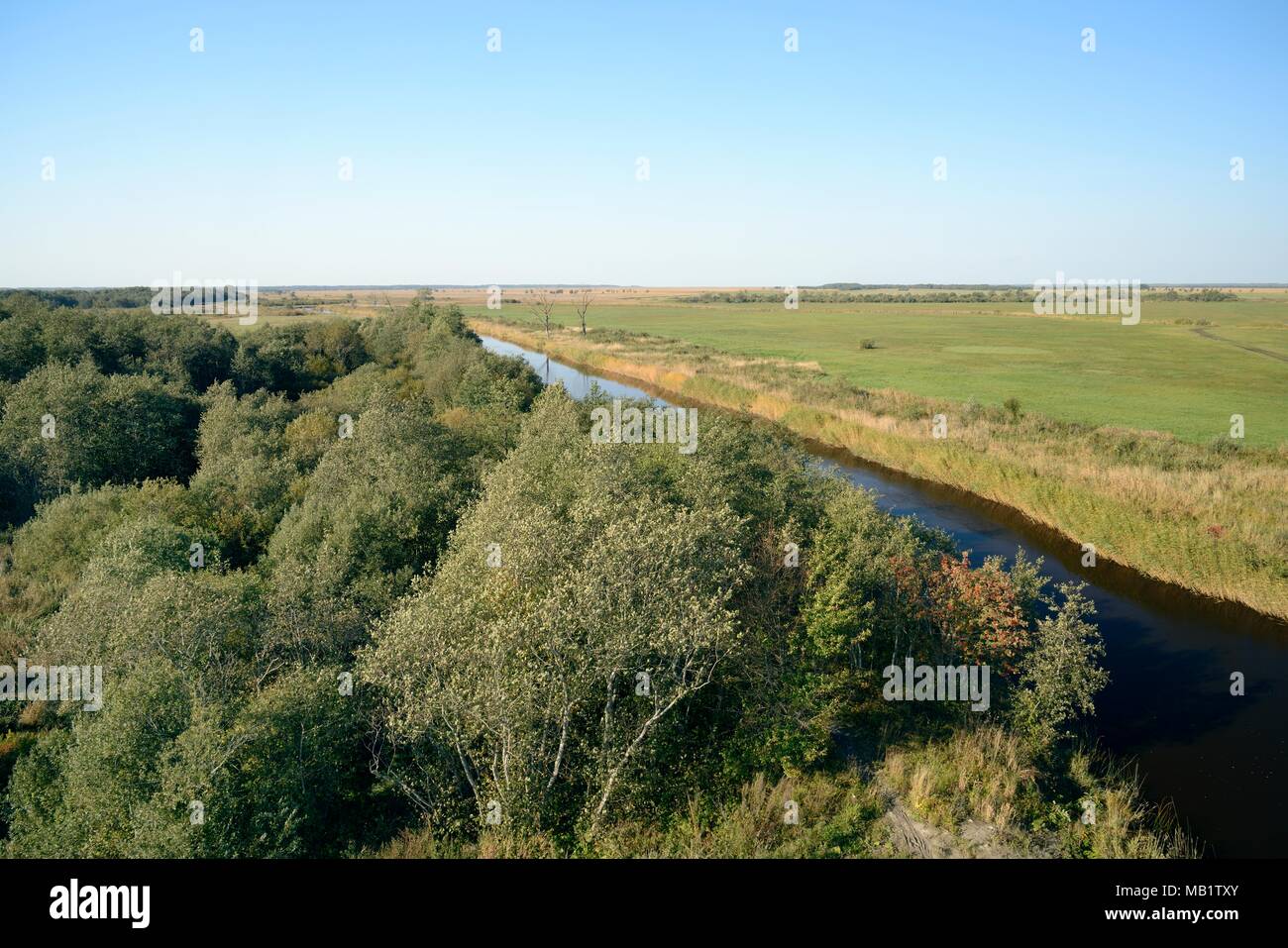 Overview of the Kasari River and woodland in Matsalu National Park from Kloostri Tower, Lihula, Estonia, September 2017. Stock Photo