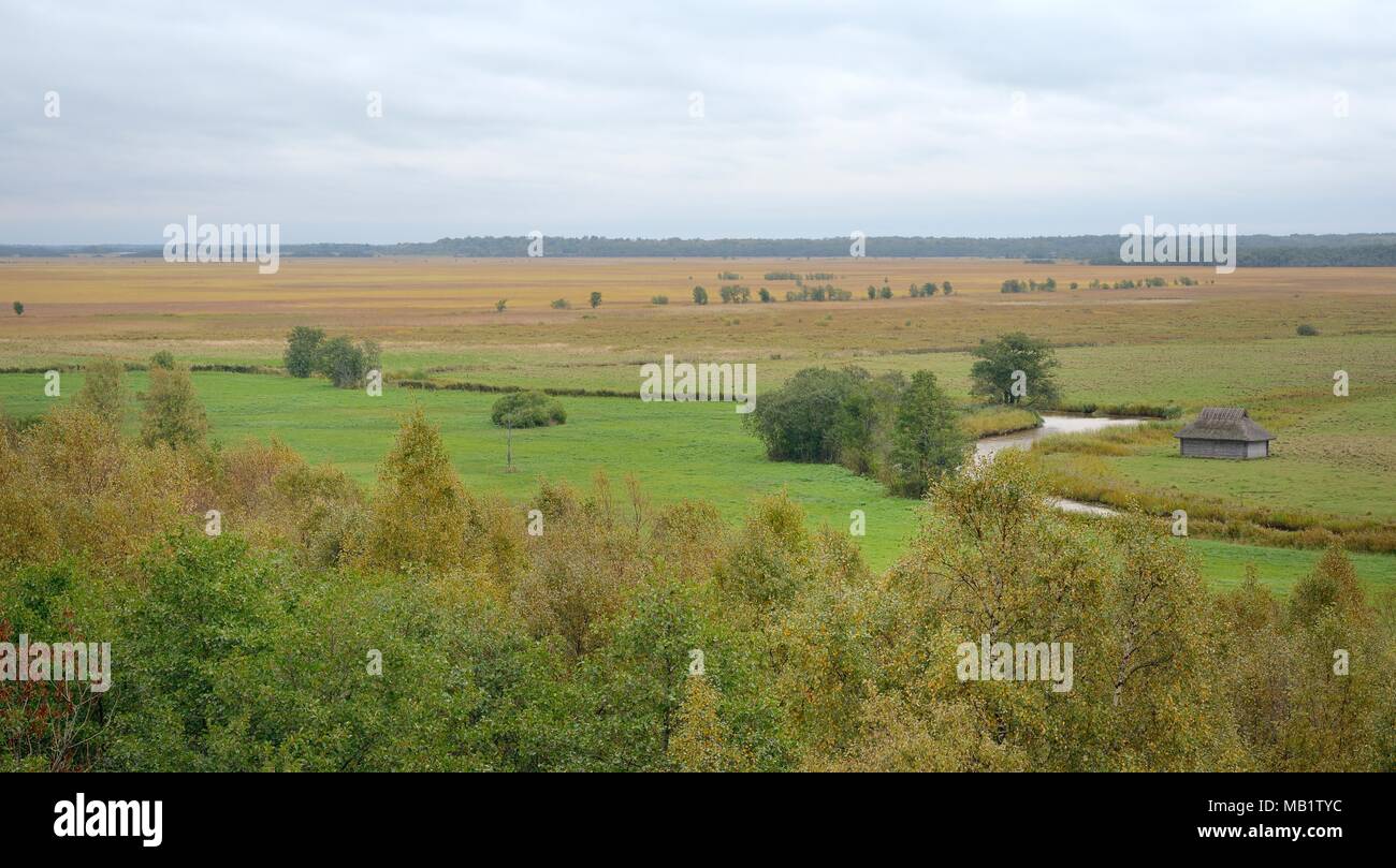 Overview of an old fisherman's hut by the Suitsu River in Matsalu National Park, Kloostri, Estonia, September 2017. Stock Photo