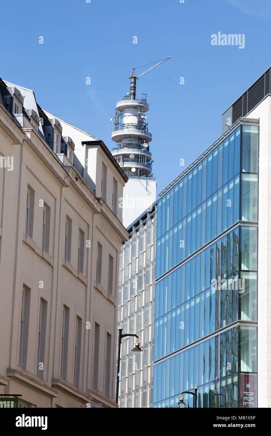 The view to the Post office Tower Birmingham looking up Hill