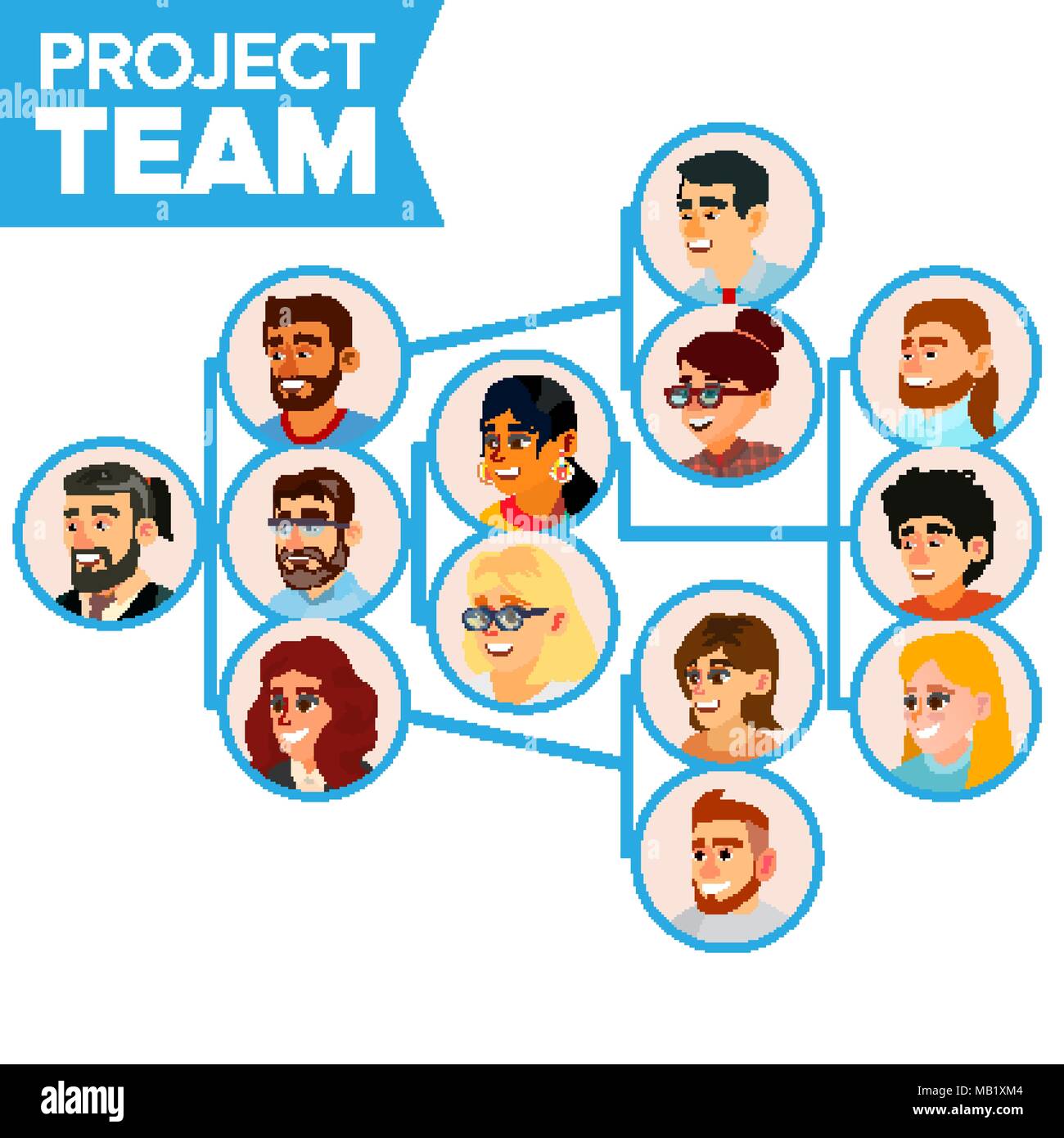 Teamwork Flow Chart Vector. Company Hierarchical Diagram. Communication
