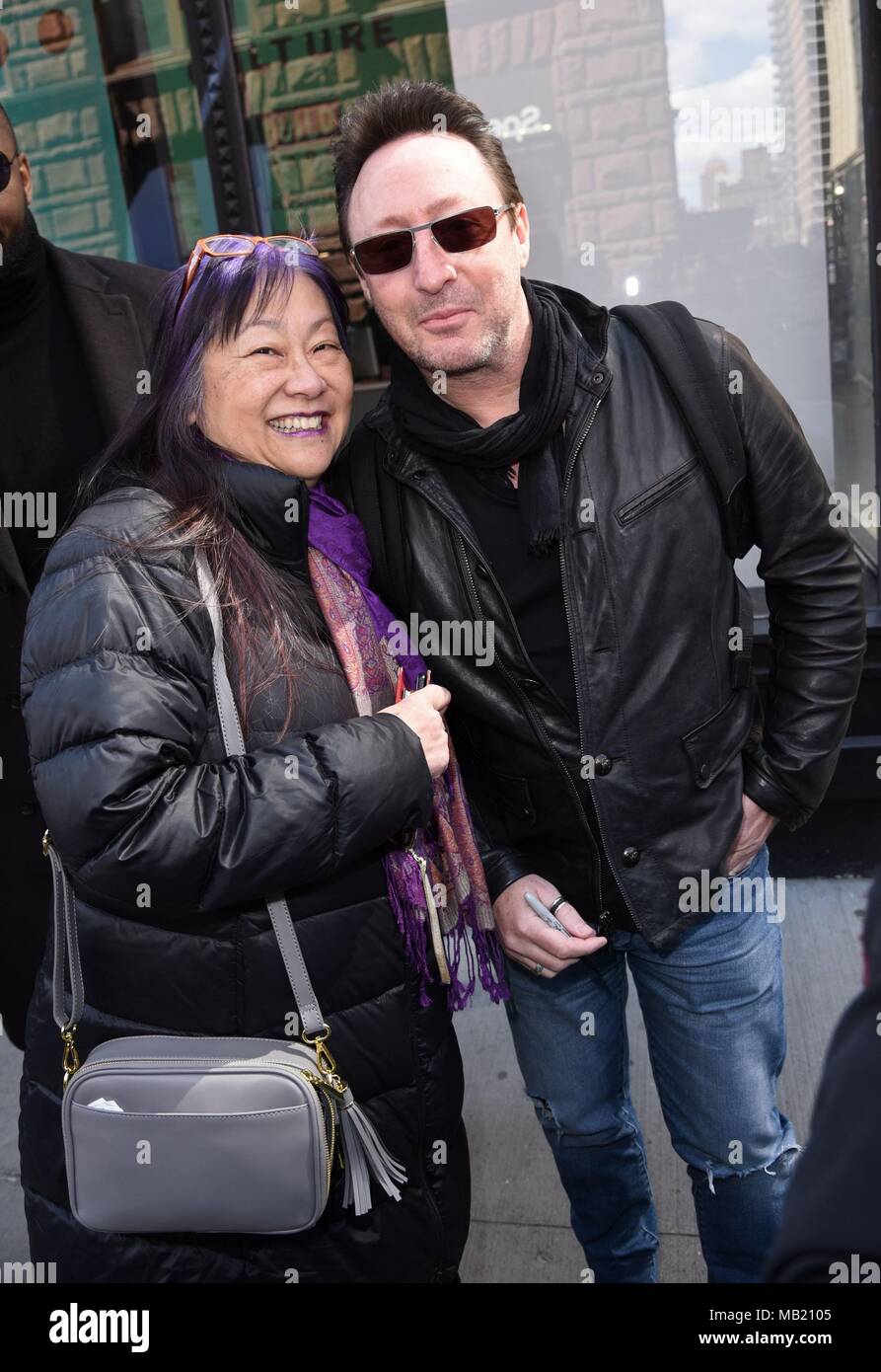 New York, NY, USA. 5th Apr, 2018. May Pang, Julian Lennon, seen at BUILD Series, to promote his book HEAL THE EARTH out and about for Celebrity Candids - THU, New York, NY April 5, 2018. Credit: Derek Storm/Everett Collection/Alamy Live News Stock Photo