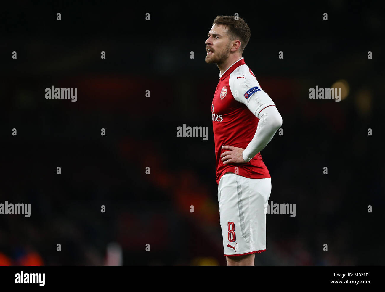 Aaron Ramsey of Arsenal during the UEFA Europa League Quarter Final first leg match between Arsenal and CSKA Moscow at Emirates Stadium on April 5th 2018 in London, England. (Photo by Arron Gent/phcimages.com) Stock Photo