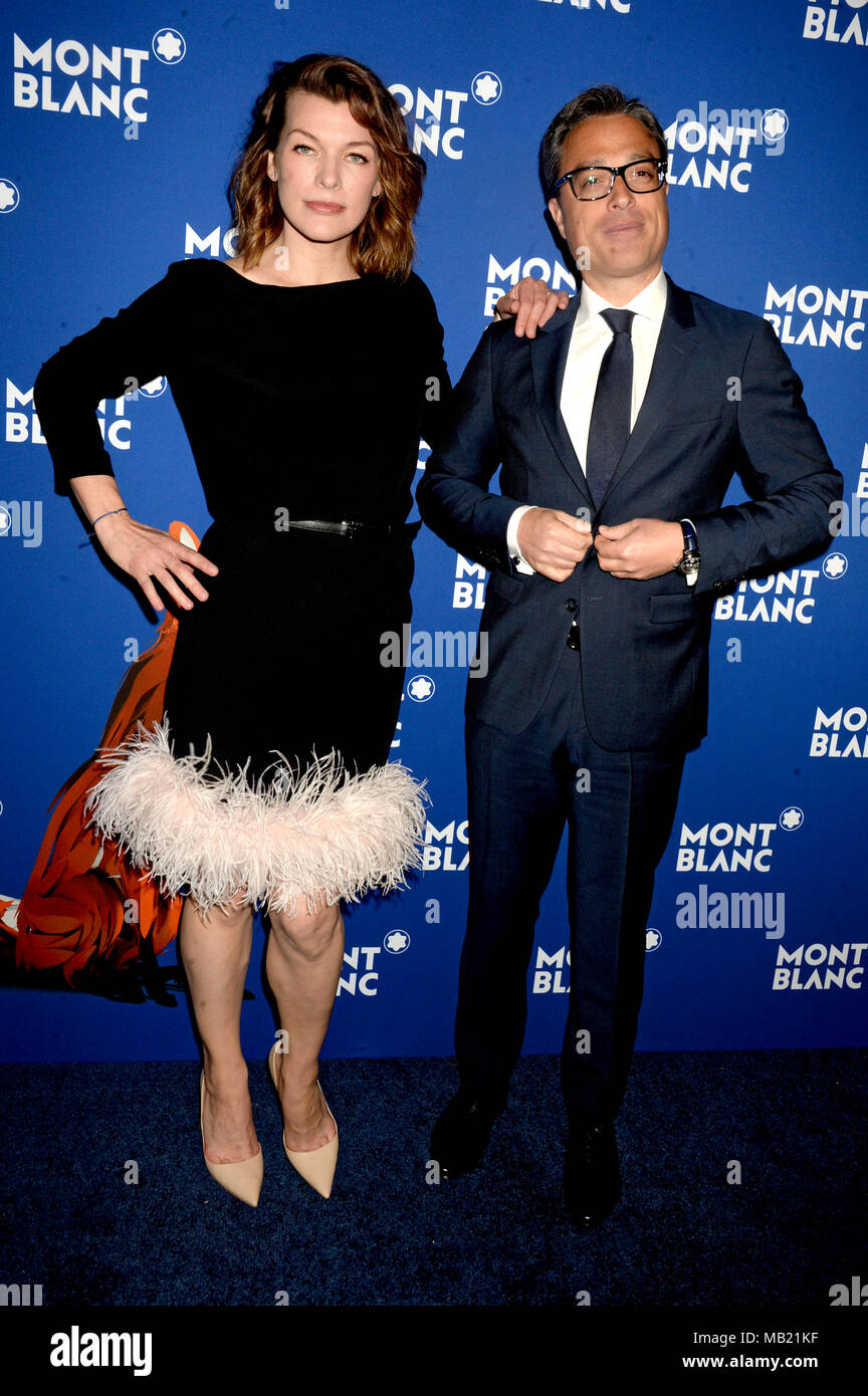 Milla Jovovich and Nicolas Baretzki attending the Montblanc Meisterstuck Le Petit Prince event at One World Trade Center Observatory on April 4 2018 in New York City. Verwendung weltweit Stock Photo A...