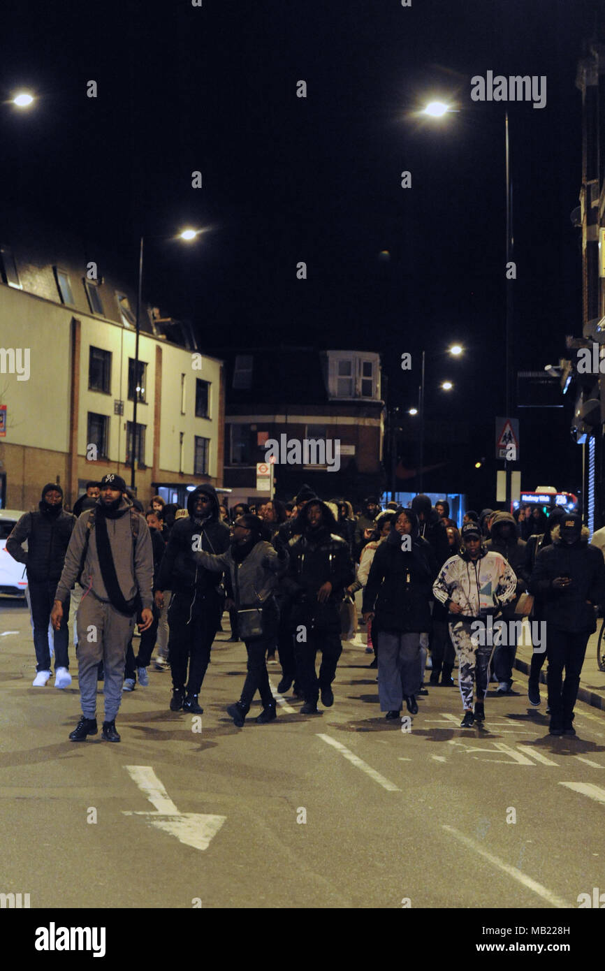 Marchers From The Grassroots Community Organisation Gang Guiding A New Generation Along Morning Lane Hackney London United Kingdom The Demonstration Follows The Death On Wednesday 04 04 18 Of 18 Year Old Israel Ogunsola Who Was
