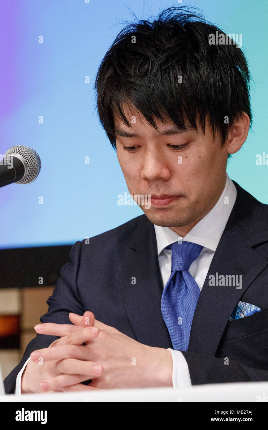 Coincheck CEO Koichiro Wada attends a news conference on April 6, 2018,  Tokyo, Japan. Matsumoto announced that Monex will acquire all of the shares  of Coincheck Inc. for 3.6 billion yen ($33.5