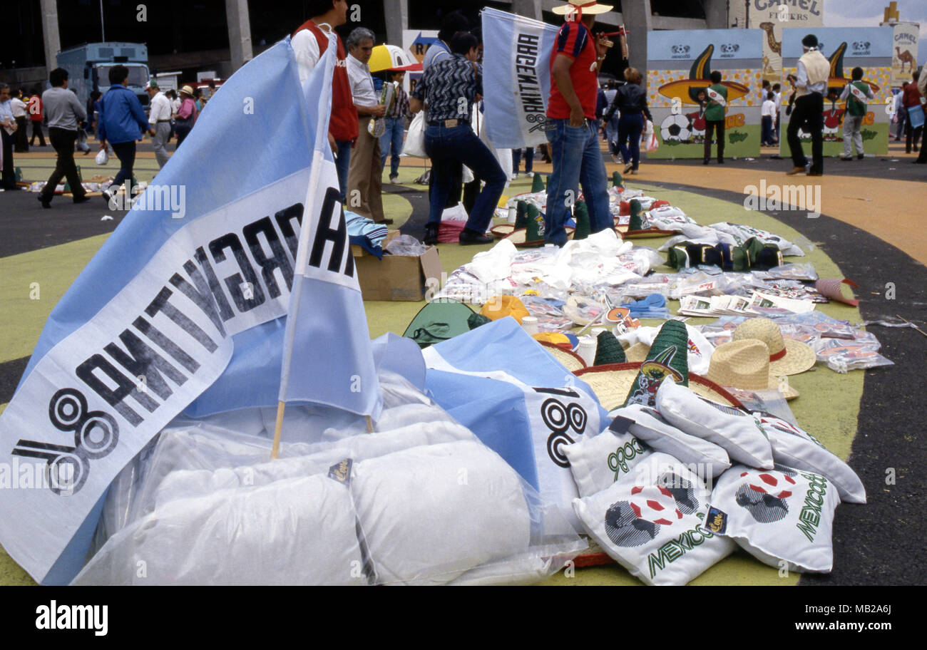 FIFA World Cup - Mexico 1986 22.6.1986, Estadio Azteca, Mexico, D.F. Quarter-final Argentina v England. Souvenirs for sale. Stock Photo