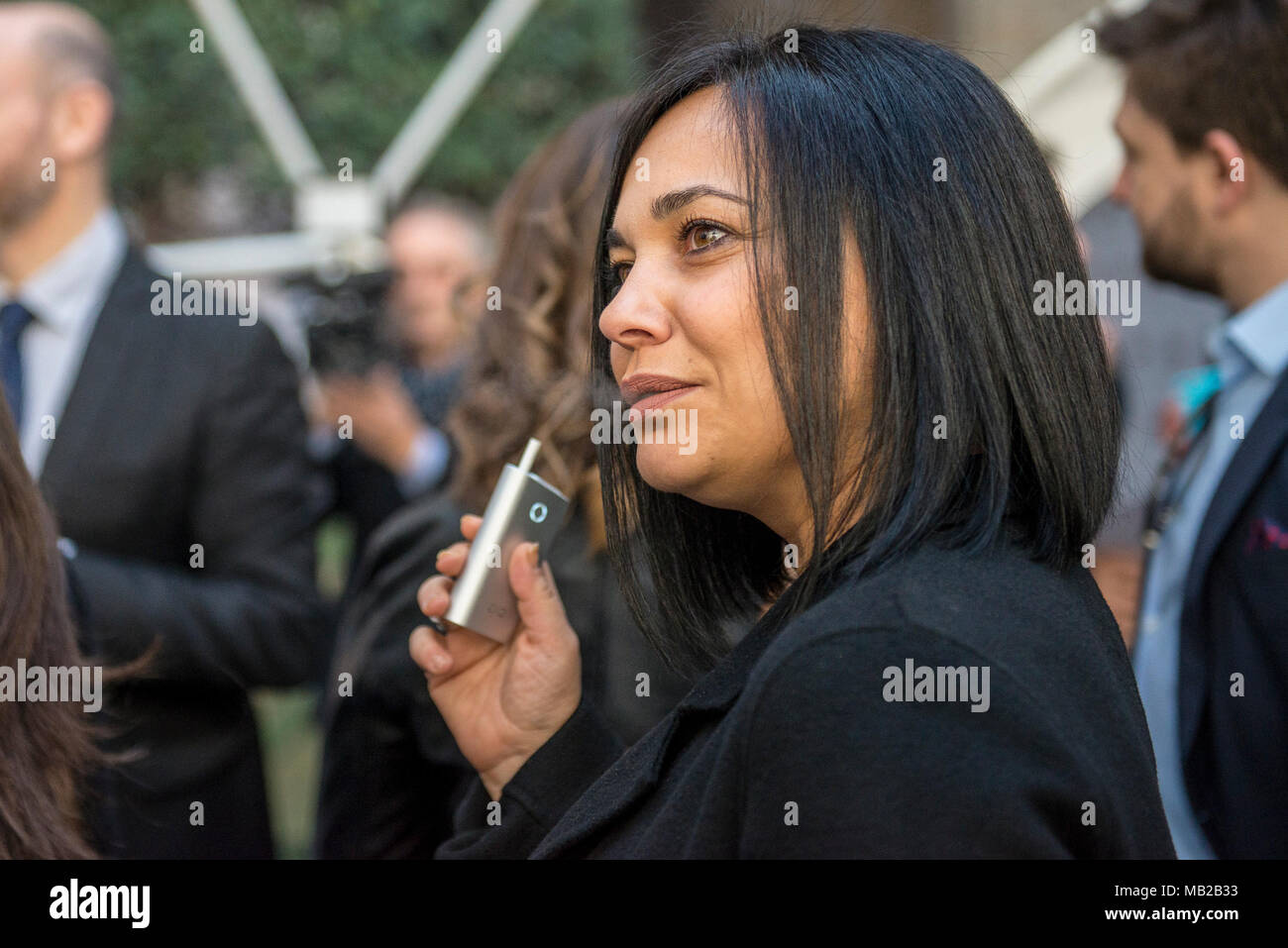 April 6, 2018 - Turin, Italy-April 6, 2018: British American Tobacco Italia press conference to present, as a national preview, ''Glo'' a new product with the latest generation of heated tobacco and the store in Via Carlo Alberto 14 in Turin Credit: Stefano Guidi/ZUMA Wire/Alamy Live News Stock Photo