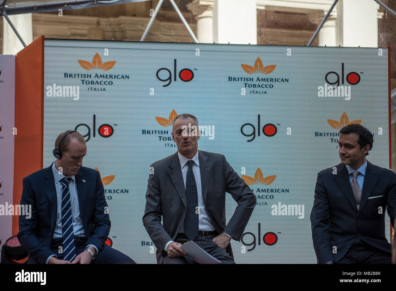 April 6, 2018 - Turin, Italy-April 6, 2018: British American Tobacco Italia press conference to present, as a national preview, ''Glo'' a new product with the latest generation of heated tobacco and the store in Via Carlo Alberto 14 in Turin Credit: Stefano Guidi/ZUMA Wire/Alamy Live News Stock Photo