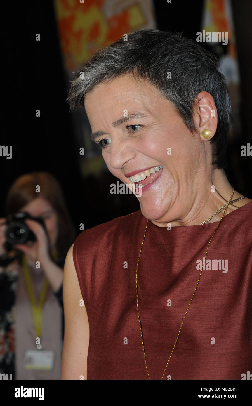 Copenhagen, Denmark. 6th April, 2018. Margrethe Vestager European Unions antitrust cheif commissioner  celebrations with reception her 50 years thday she will be 50years  actual date  celebrates among friends, family and paaerty colleges leader of other parties at Christainborg Palace in danish capital. Credit: Francis Joseph Dean / Deanpictures/Alamy Live News Stock Photo