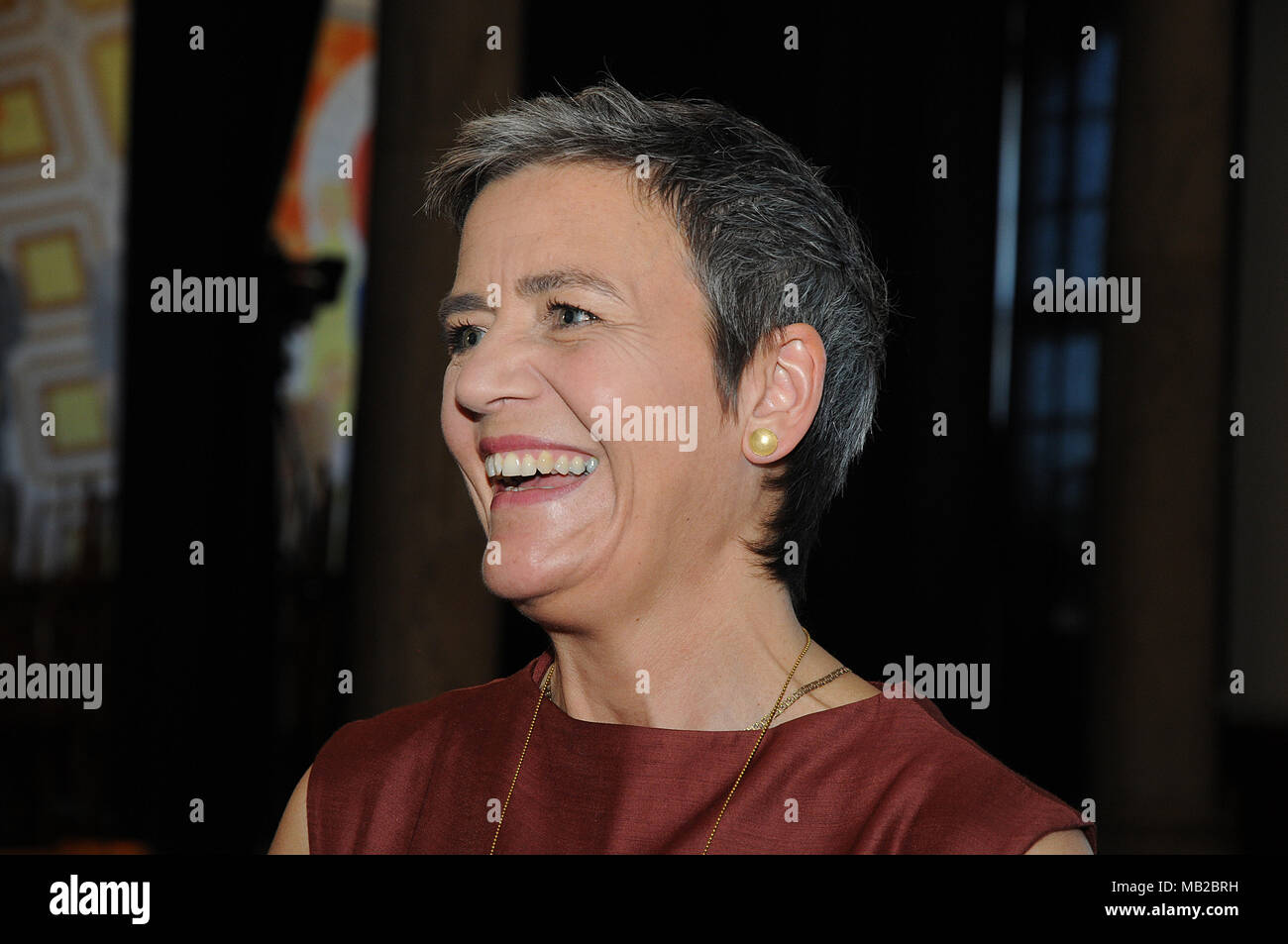 Copenhagen, Denmark. 6th April, 2018. Margrethe Vestager European Unions antitrust cheif commissioner  celebrations with reception her 50 years thday she will be 50years  actual date  celebrates among friends, family and paaerty colleges leader of other parties at Christainborg Palace in danish capital. Credit: Francis Joseph Dean / Deanpictures/Alamy Live News Stock Photo