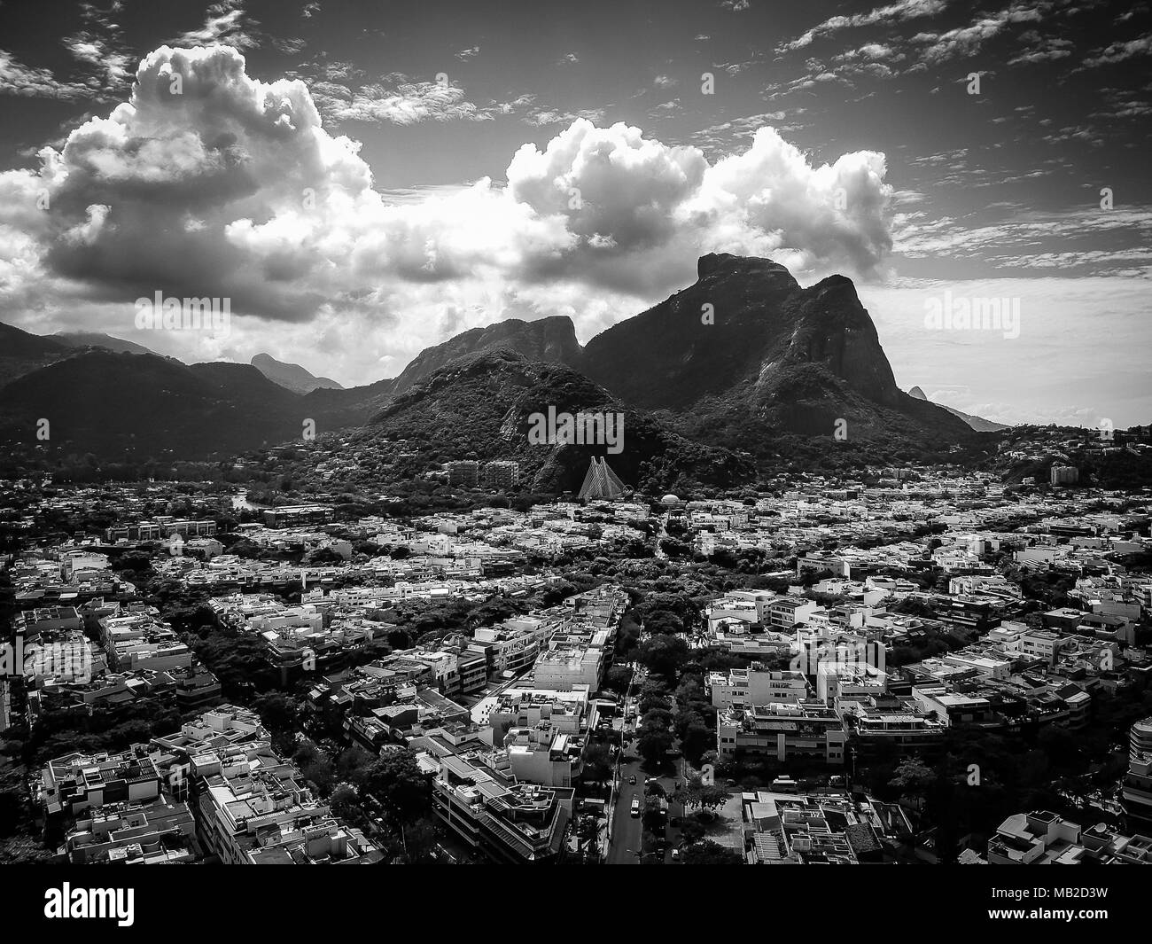 Drone photo of Barra da Tijuca boardwalk and Lucio Costa street, Rio de Janeiro, Brazil. Stock Photo