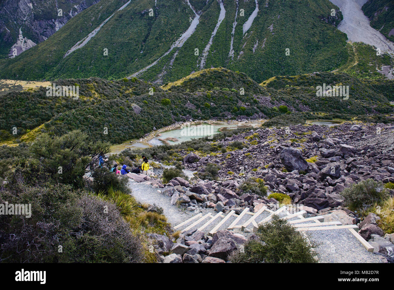 Trekking the Mueller Hut Track, Southern Alps, New Zealand Stock Photo