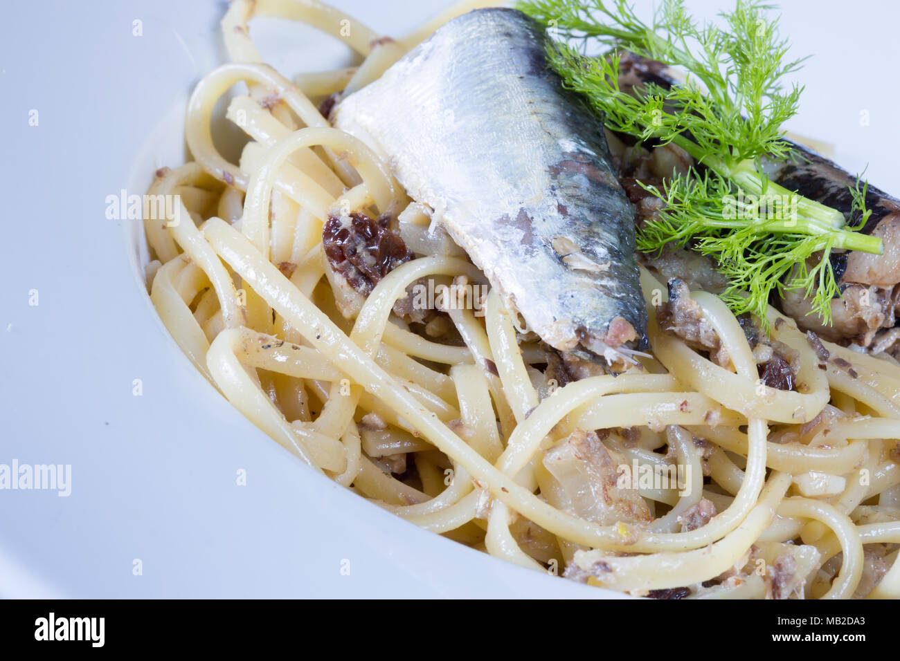 A traditional Sicilian dish of Pasta con le Sarde, Sardines and