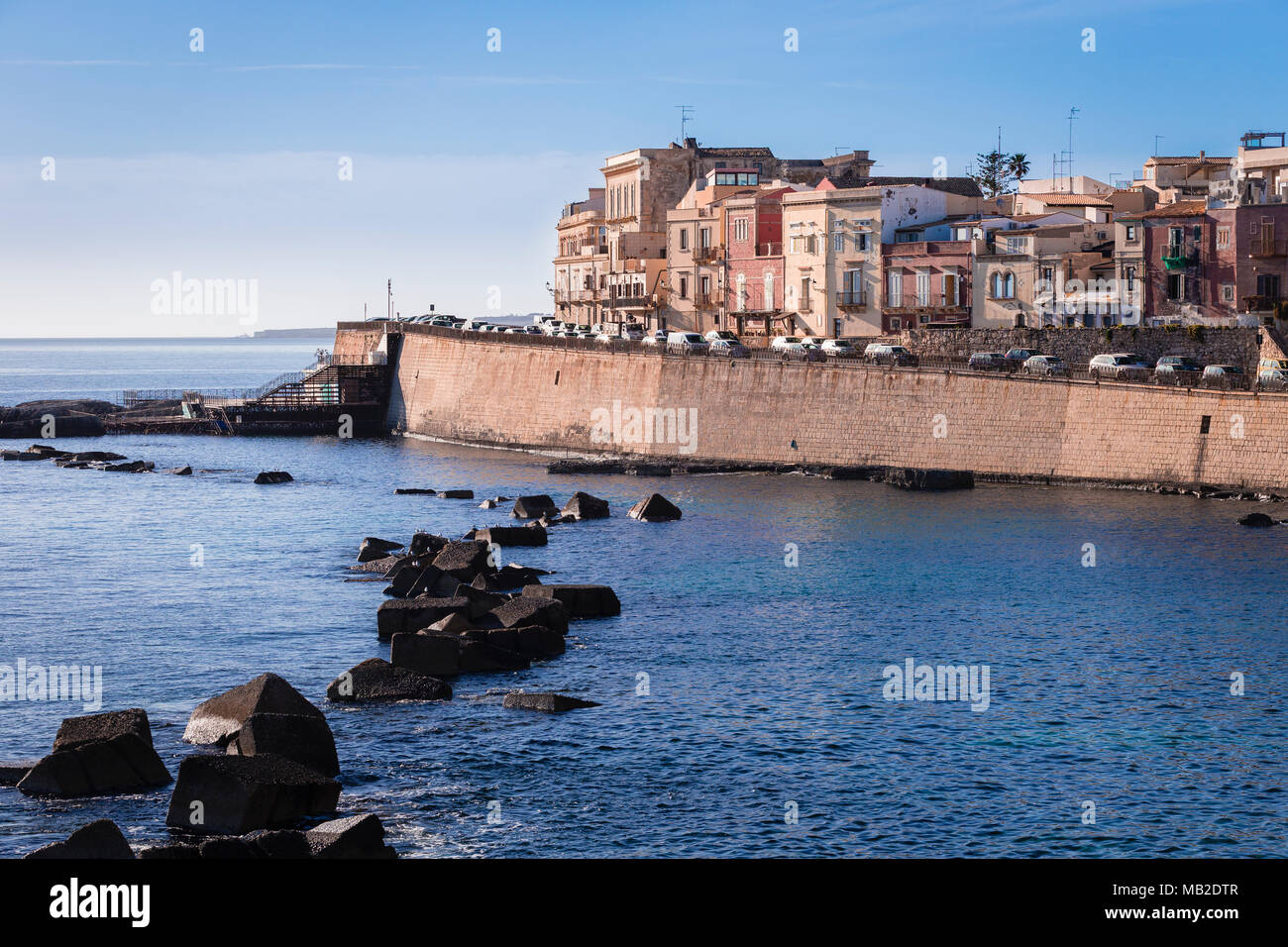 The eastern waterfront of Ortigia, Siracusa, Sicliy. Stock Photo