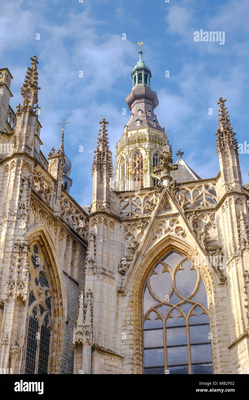 Church of Our Lady is the most important monument and a landmark of Breda. The church is built in the Brabantine Gothic style and the tower is 97 mete Stock Photo