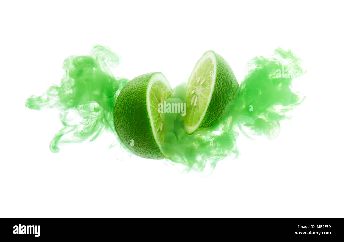 Lime on ink isolated over white background Stock Photo