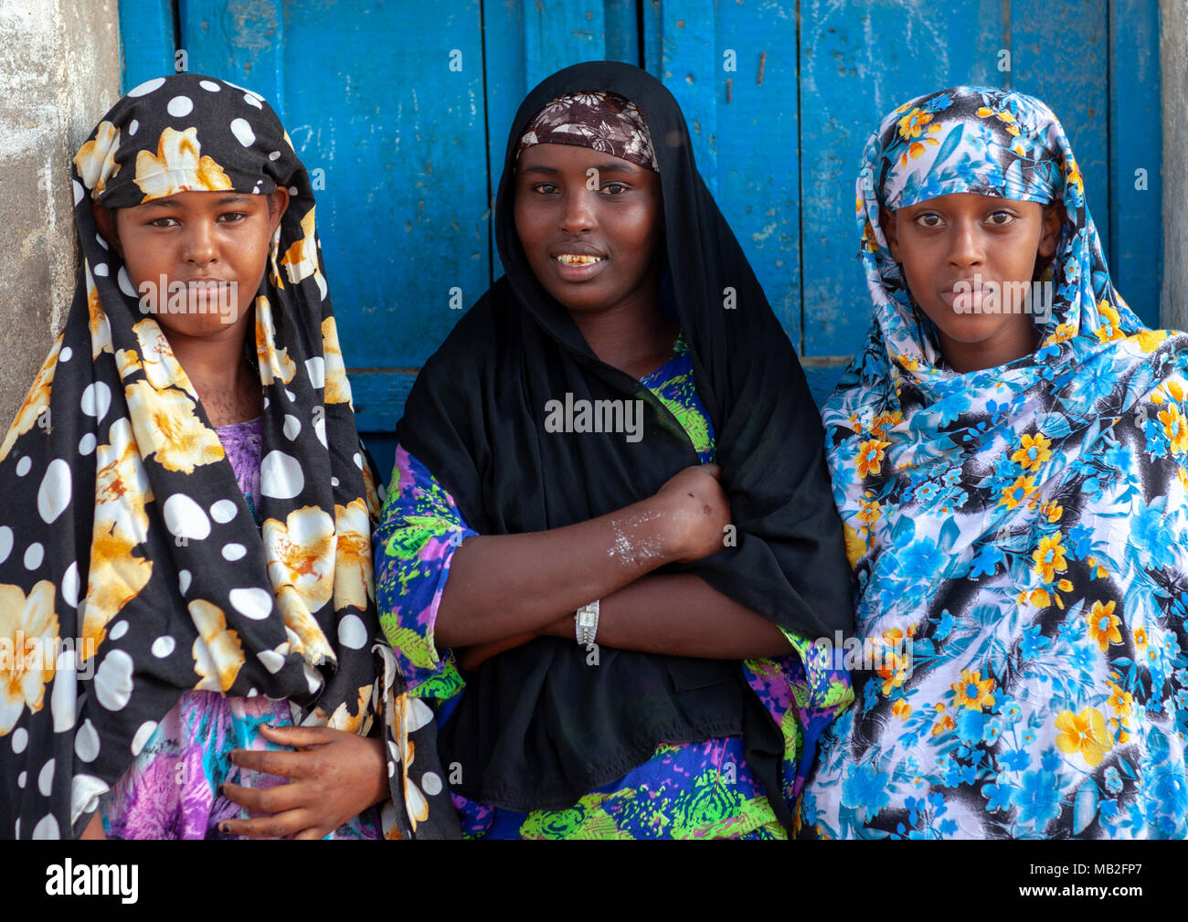 Somali girls in the street, North-Western province, Berbera, Somaliland Stock Photo